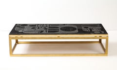 Mid Century Inlaid Bluestone Coffee table with Geometric Relief Design