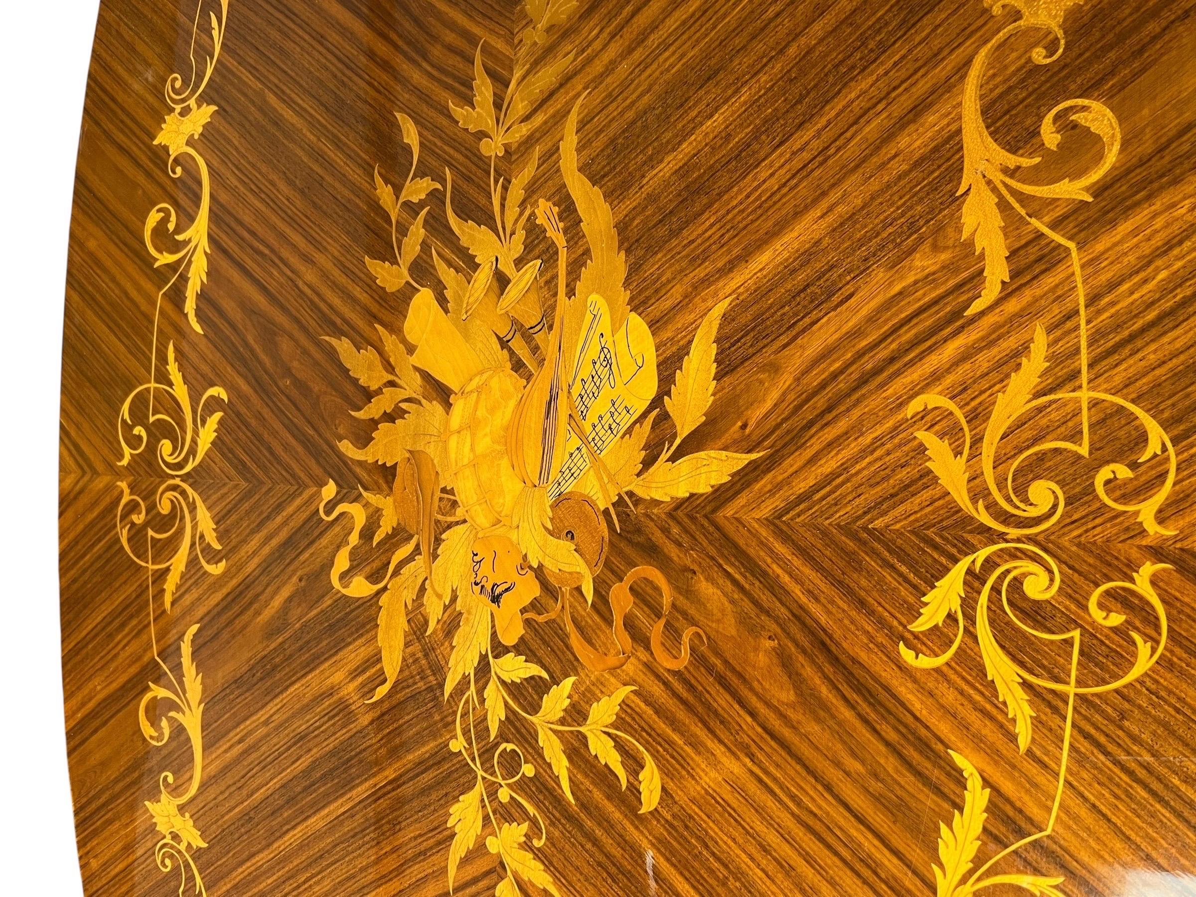 Unknown Mid Century Inlaid Italian Oval Coffee Table For Sale