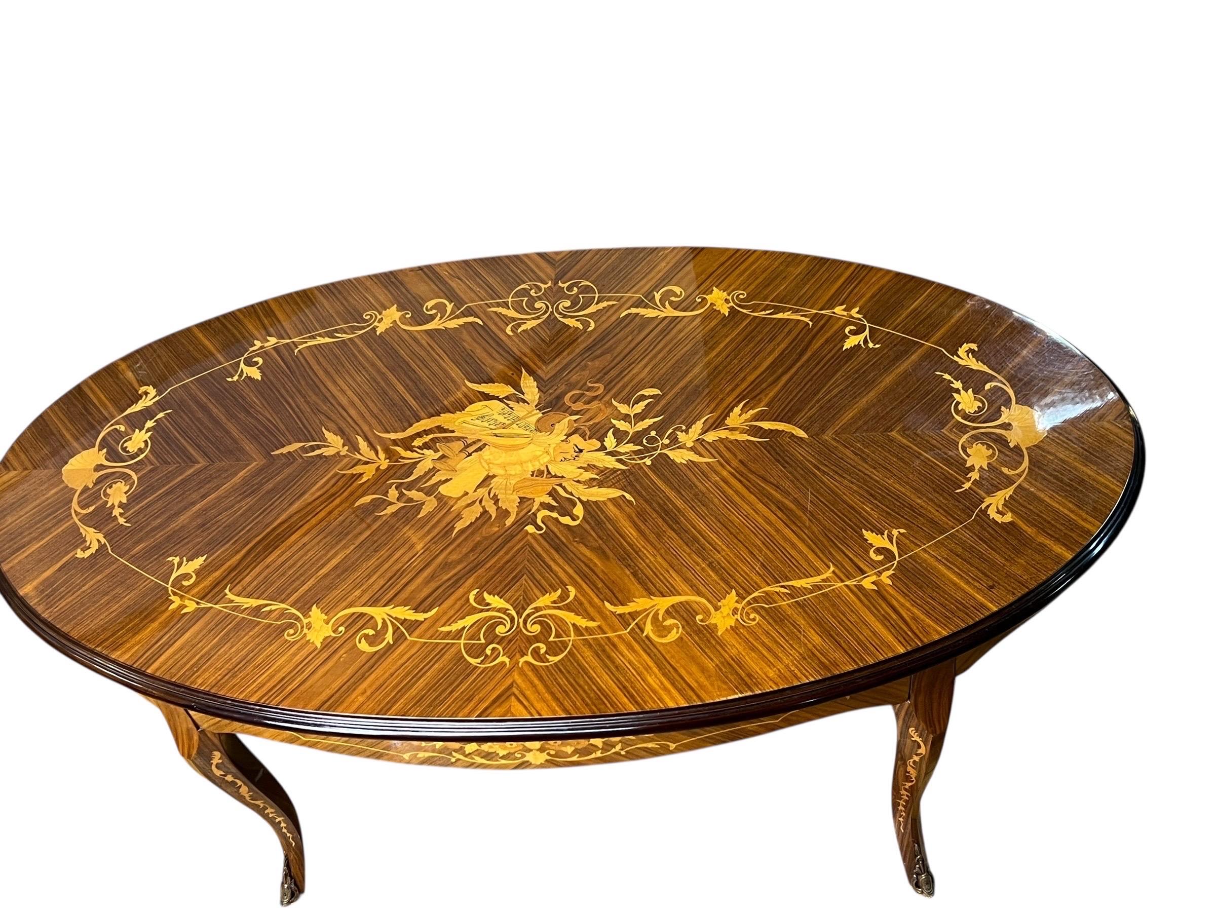Wood Mid Century Inlaid Italian Oval Coffee Table For Sale