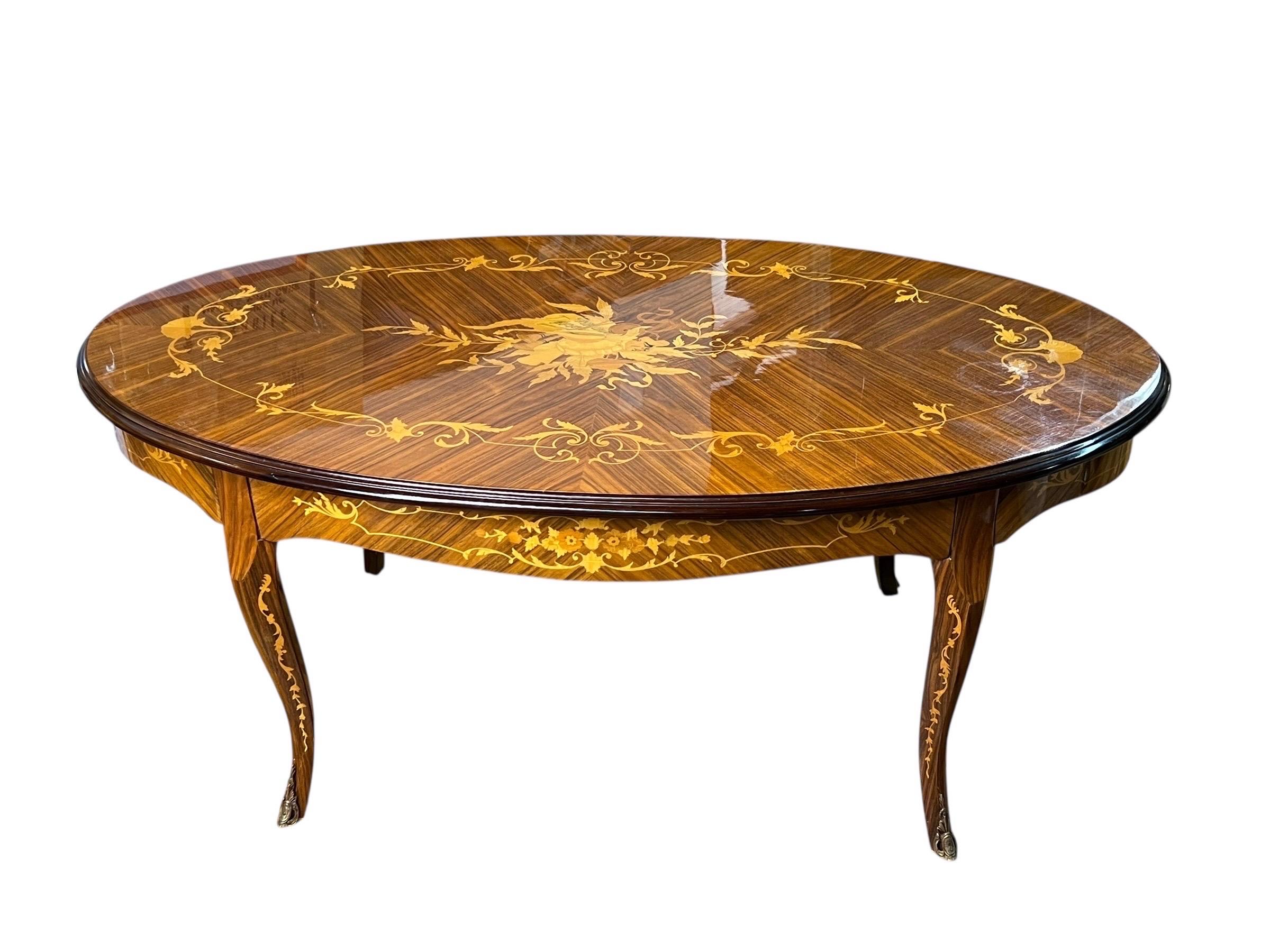 Mid Century Inlaid Italian Oval Coffee Table For Sale 1
