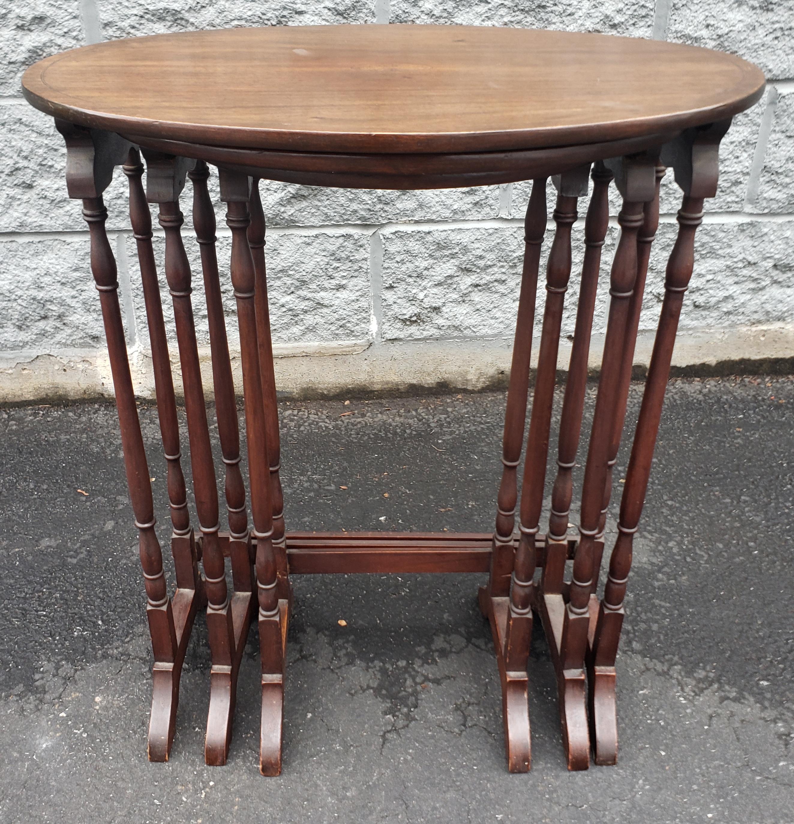 George III Mid-Century Inlaid Mahogany Faux Bamboo Nesting Tables For Sale