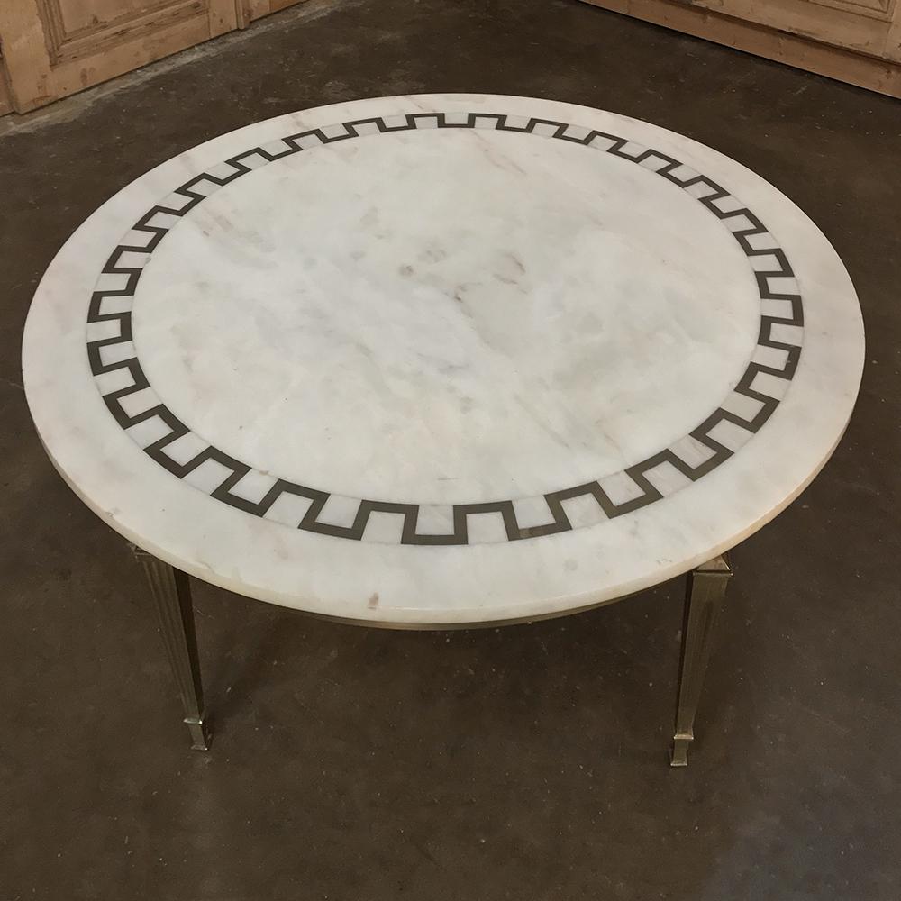 Mid-century Inlaid Marble and Bronze Round Coffee Table 4