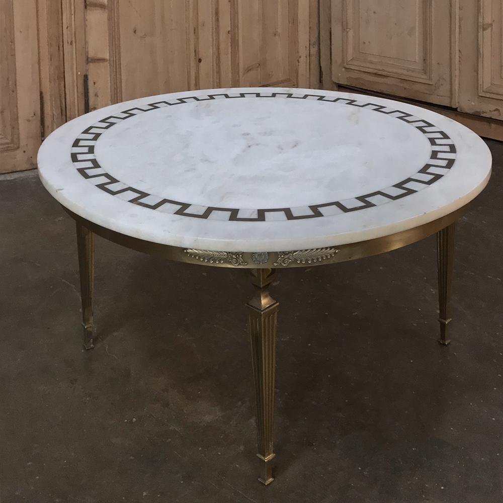 Mid-Century Modern Mid-century Inlaid Marble and Bronze Round Coffee Table