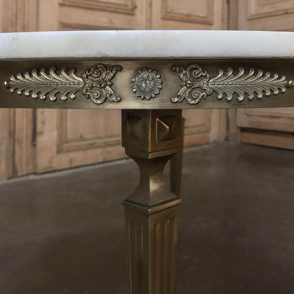 Mid-century Inlaid Marble and Bronze Round Coffee Table In Good Condition In Dallas, TX