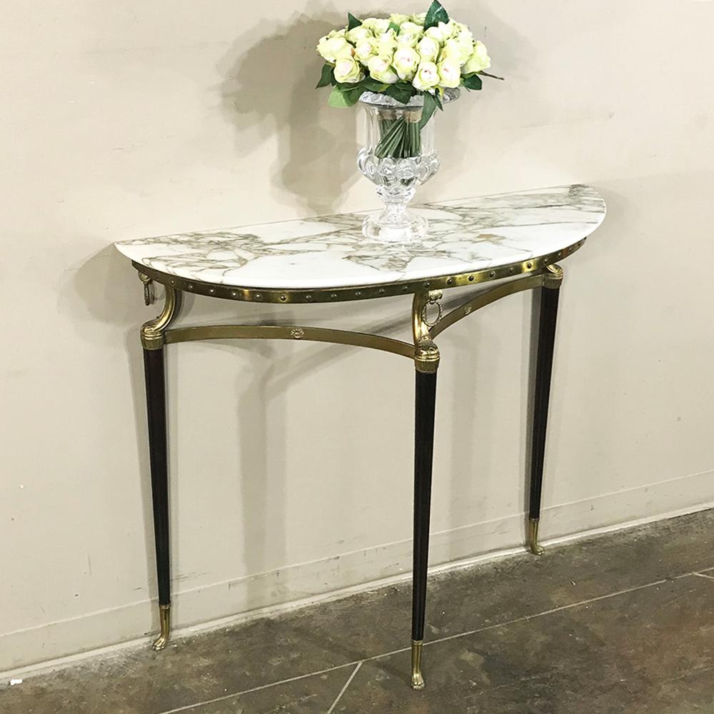 Midcentury Inlaid Marble and Brass Demilune Console 4
