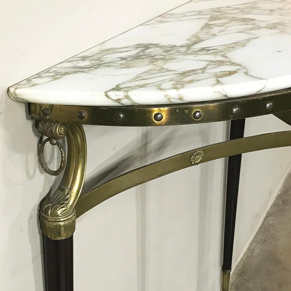 Midcentury Inlaid Marble and Brass Demilune Console In Good Condition In Dallas, TX