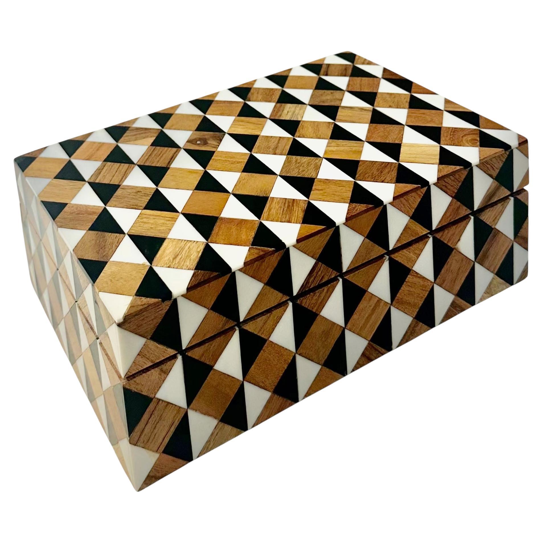 Mid Century Inlaid Wood And Bone Box