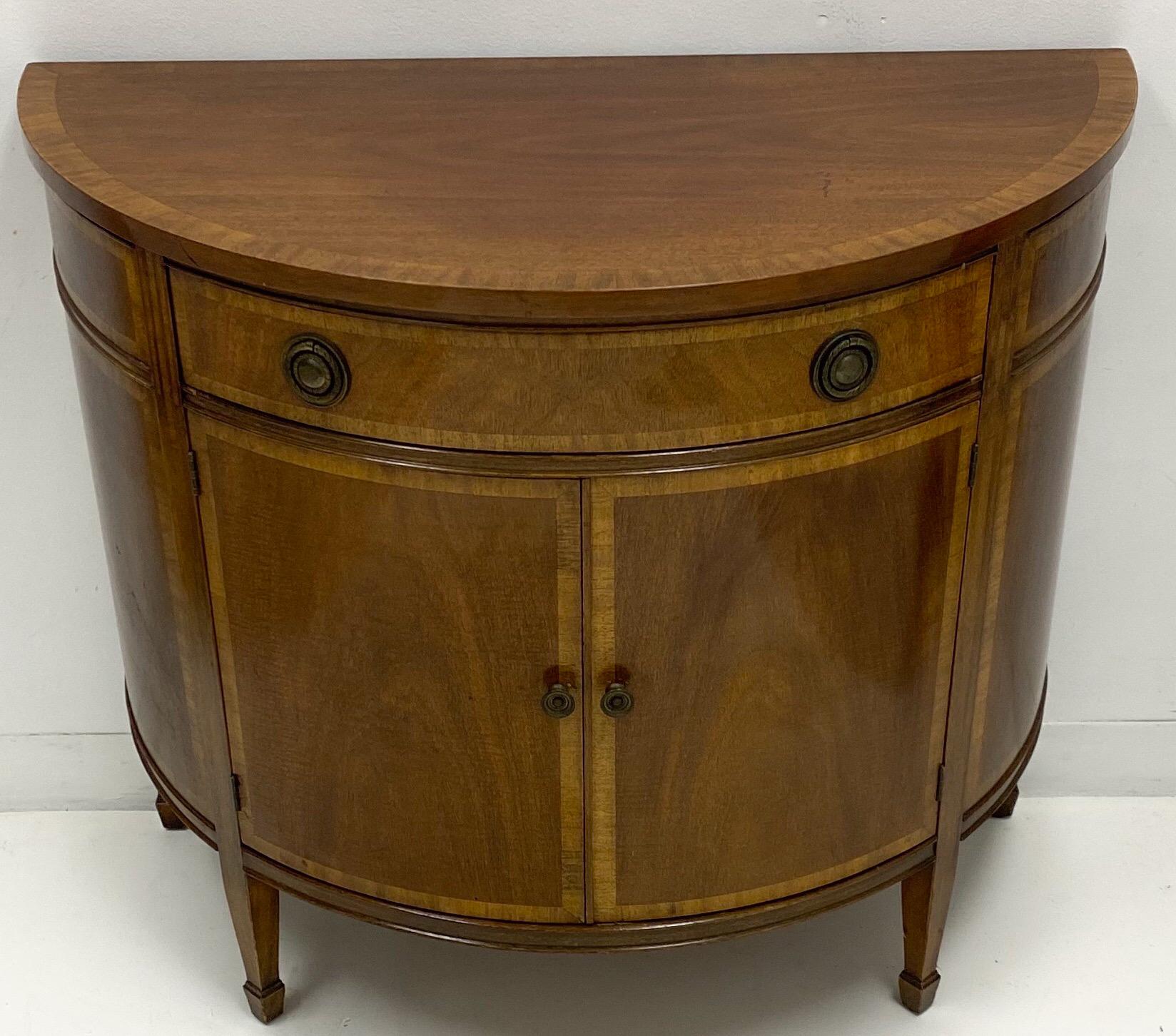 Mid-Century Inland Mahogany Demilune Cabinets by Johnson Furniture Co., Pair In Good Condition In Kennesaw, GA