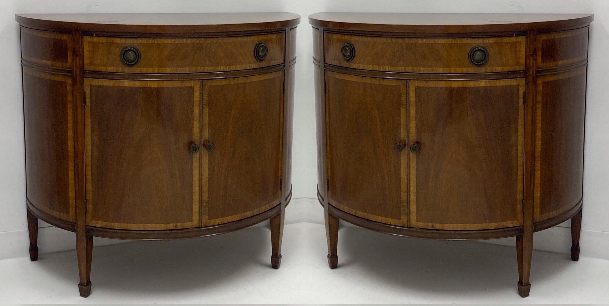 Mid-Century Inland Mahogany Demilune Cabinets by Johnson Furniture Co., Pair 1