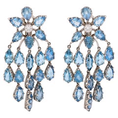 Mid Century inspired 14 carat aquamarine diamond chandelier earrings