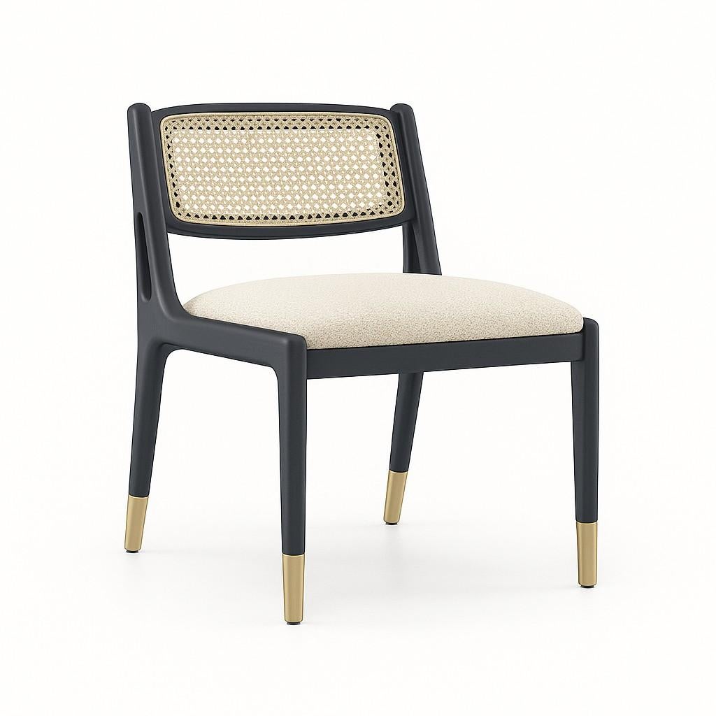Von der Jahrhundertmitte inspirierter Boucle-Esszimmerstuhl mit geflochtener Rohrlehne im Angebot 2