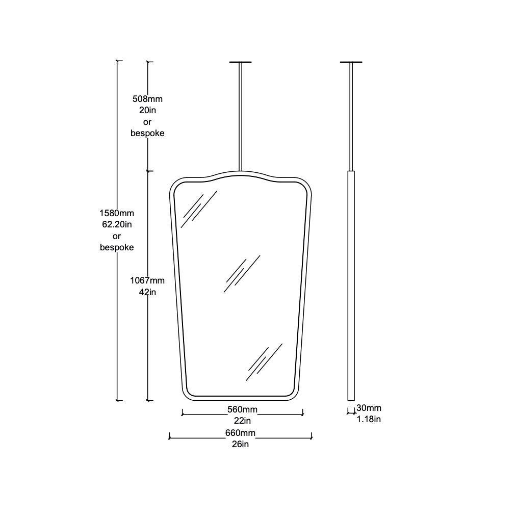 Miroir suspendu d'inspiration Gio Ponti, cadre en laiton, quatre vintage en vente 1
