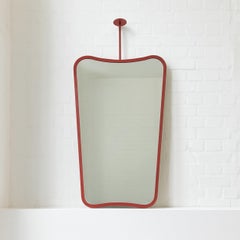 Mid-century Inspired Ceiling Suspended Mirror with Modern Red Frame, Vintage N.2