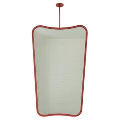 Mid-century Inspired Ceiling Suspended Mirror with Modern Red Frame, Vintage N.2