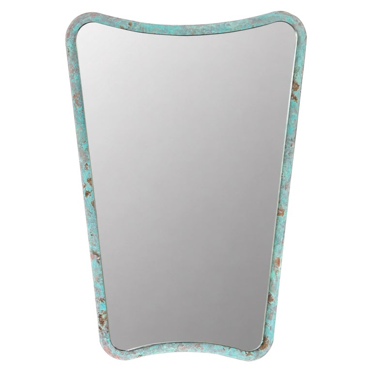 Mid Century Inspired Decorative Mirror with Handcrafted Aged Brass Frame
