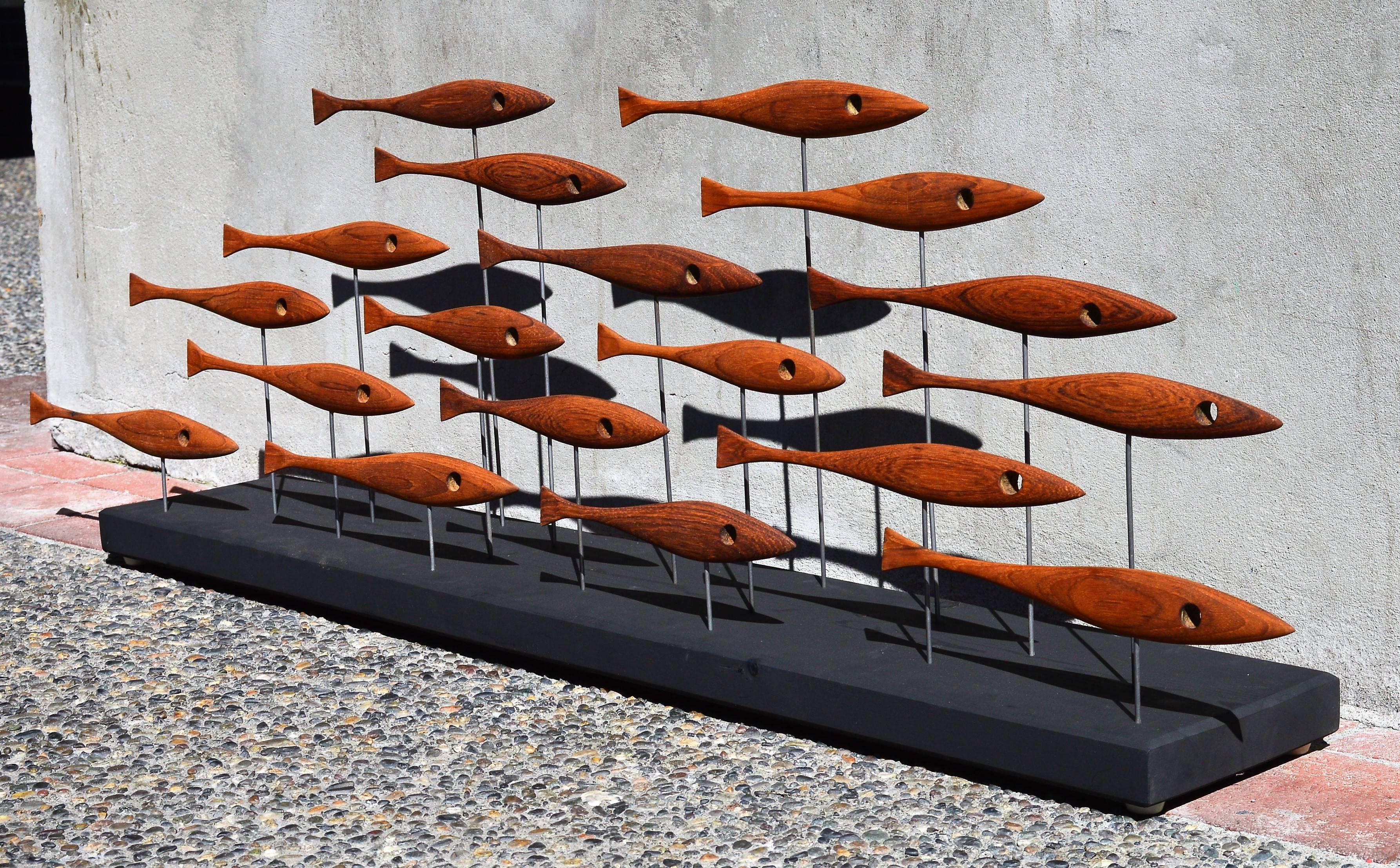 Mid-Century Inspired Fish Sculpture in Vintage Teak and Walnut by Tyler Fritz 1