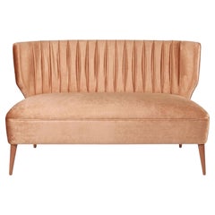 Mid-Century Inspired Velvet Sofa with Channel-Tufted Back