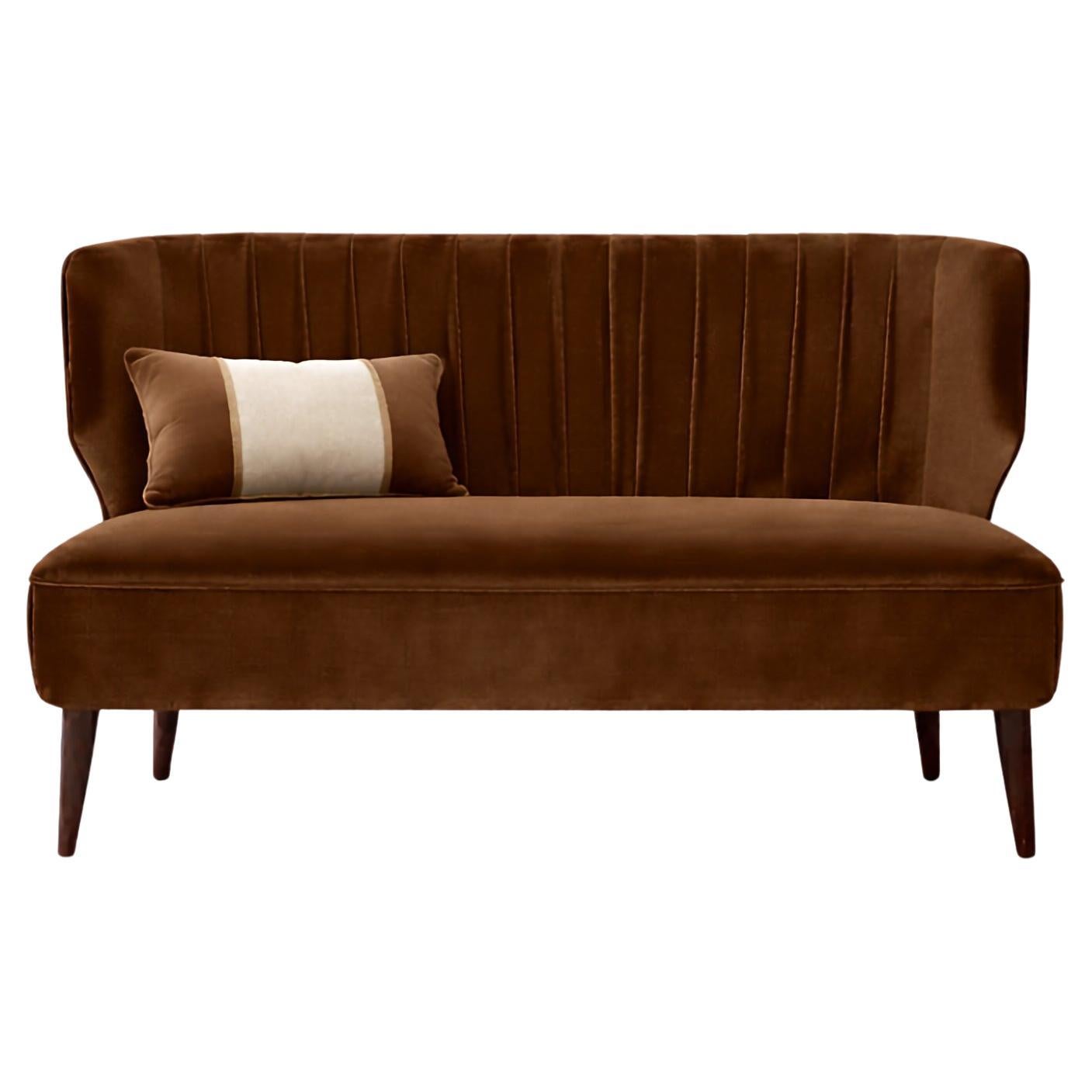Mid-Century Inspired Velvet Sofa with Channel-Tufted Back