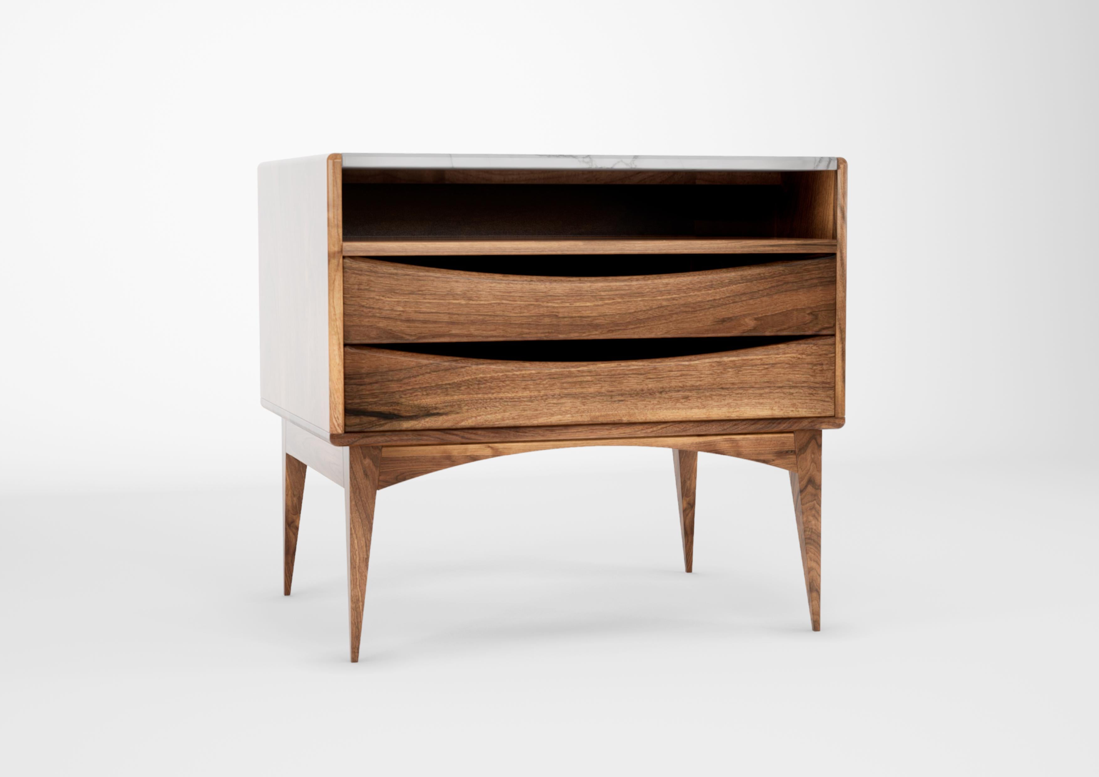 Nightstand Designed and Crafted by Díaz Marentes Studio
Custom sizes are also available upon request.

Rooted in a sense of ancient modernity, this handcrafted nightstand embodies the essence of simplicity and calm. Shown here in solid American