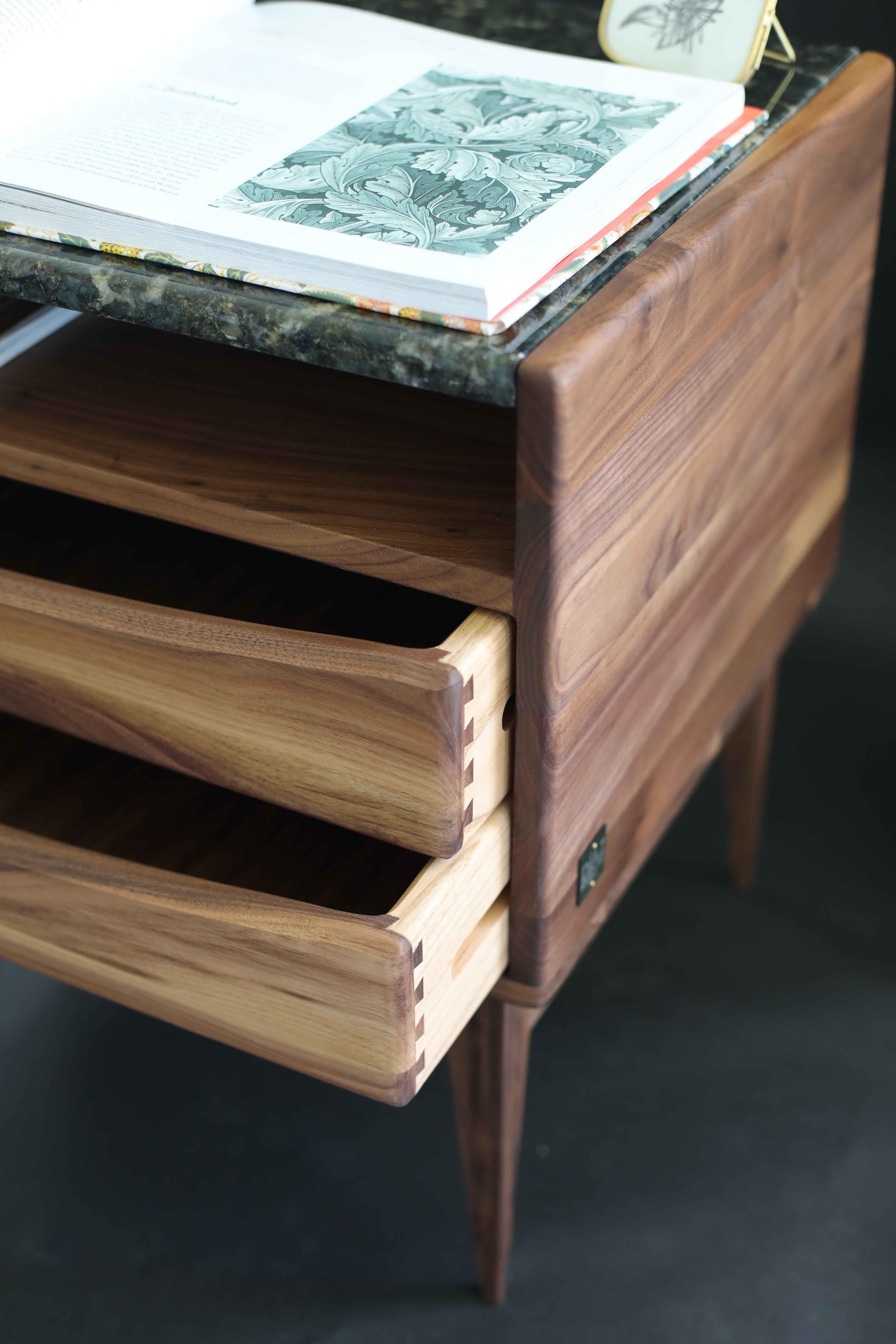 Spanish Mid-Century Inspired Walnut Nightstand – Modern Walnut Nightstand For Sale