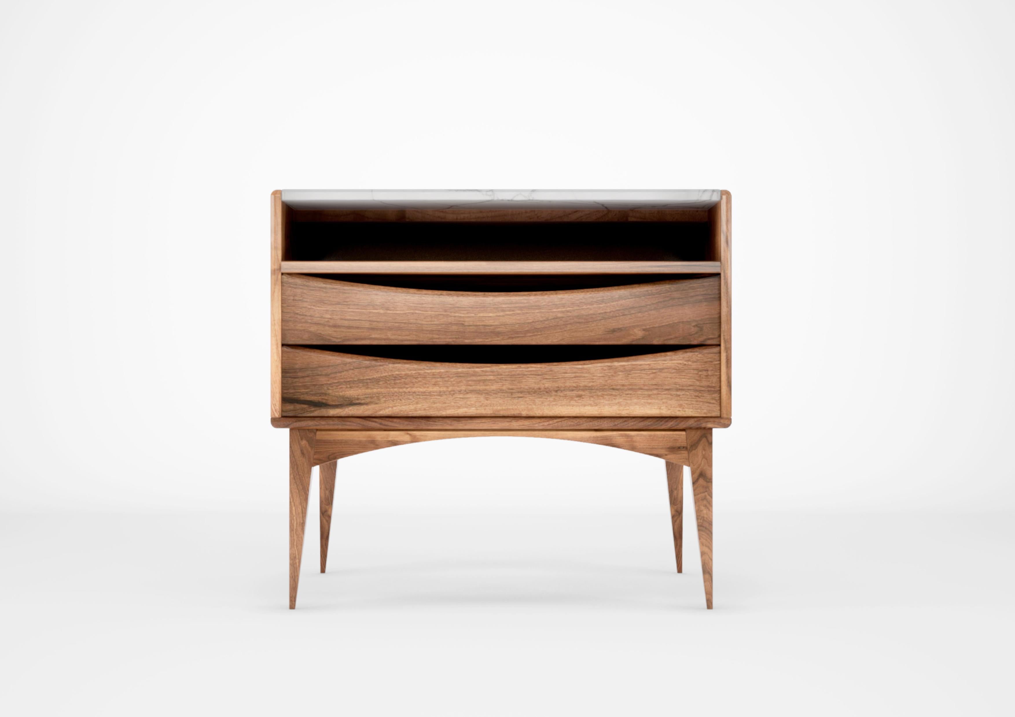 Contemporary Mid-Century Inspired Walnut Nightstand – Modern Walnut Nightstand For Sale