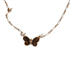 Mid-Century Inspired Yellow Gold, Tiger's Eye Butterfly Pendant Necklace