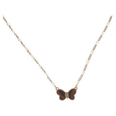 Mid-Century Inspired Yellow Gold, Tiger's Eye Butterfly Pendant Necklace