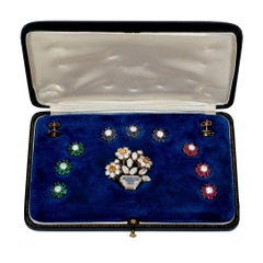 Mid-Century interchangeable multi-gem brooch and earrings set