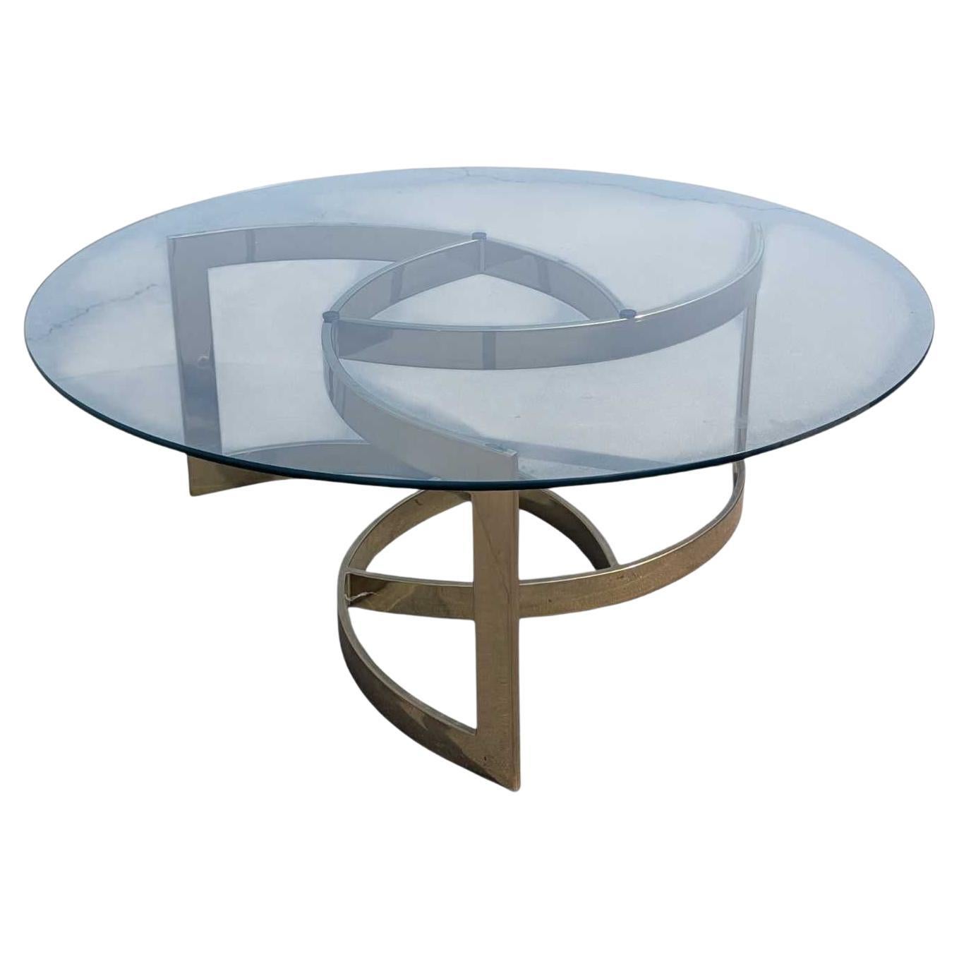Mid Century Interlocking Brass and Glass Coffee Table, c. 1970s