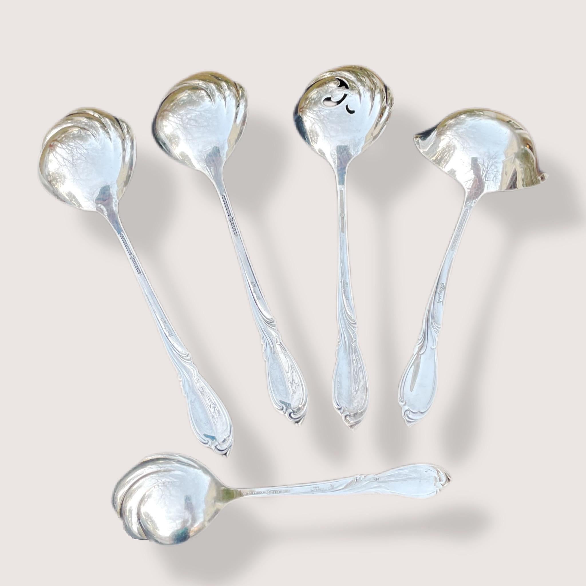 Other Mid Century International Sterling Silver Rhapsody Serving Utensils Set of 5 For Sale