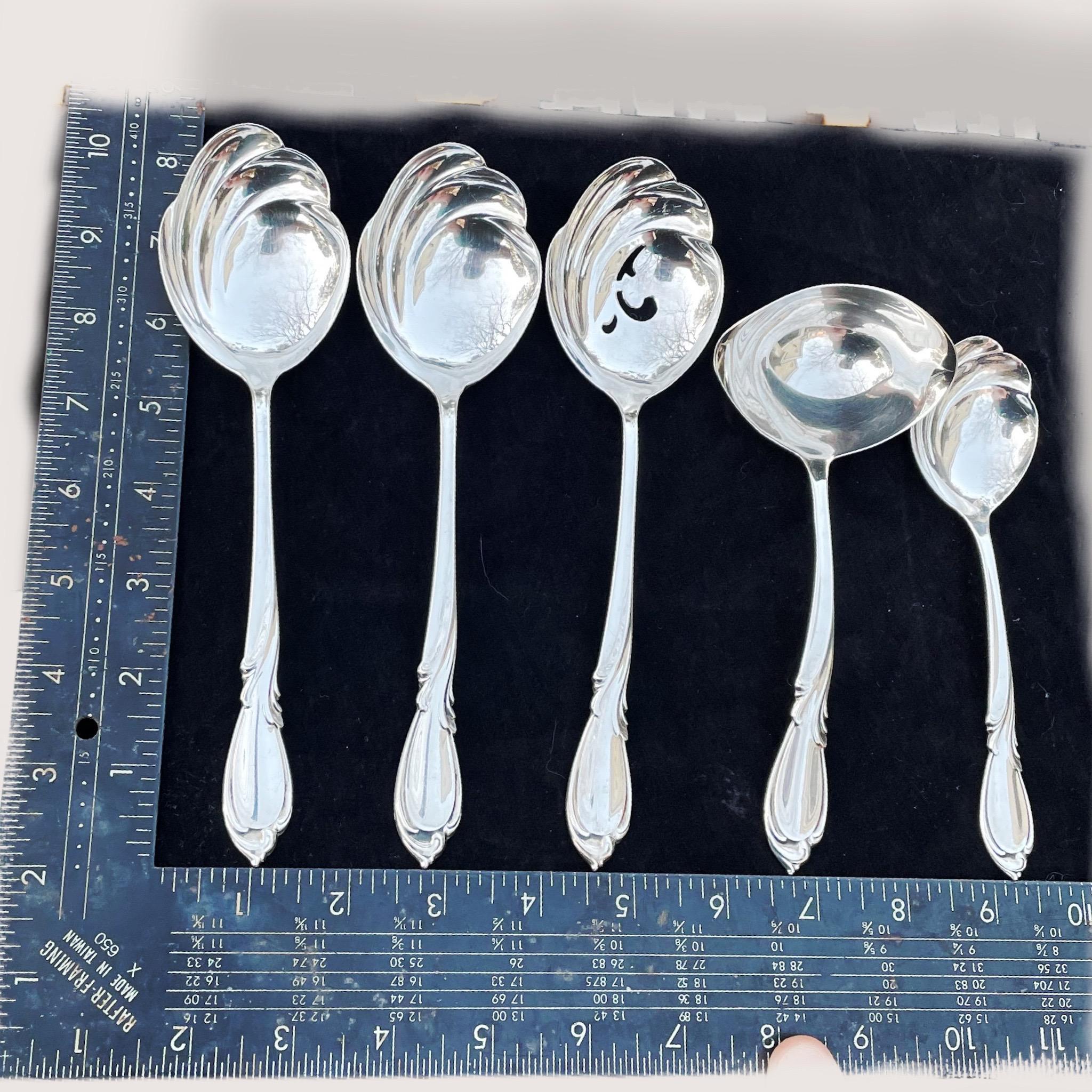 Polished Mid Century International Sterling Silver Rhapsody Serving Utensils Set of 5 For Sale