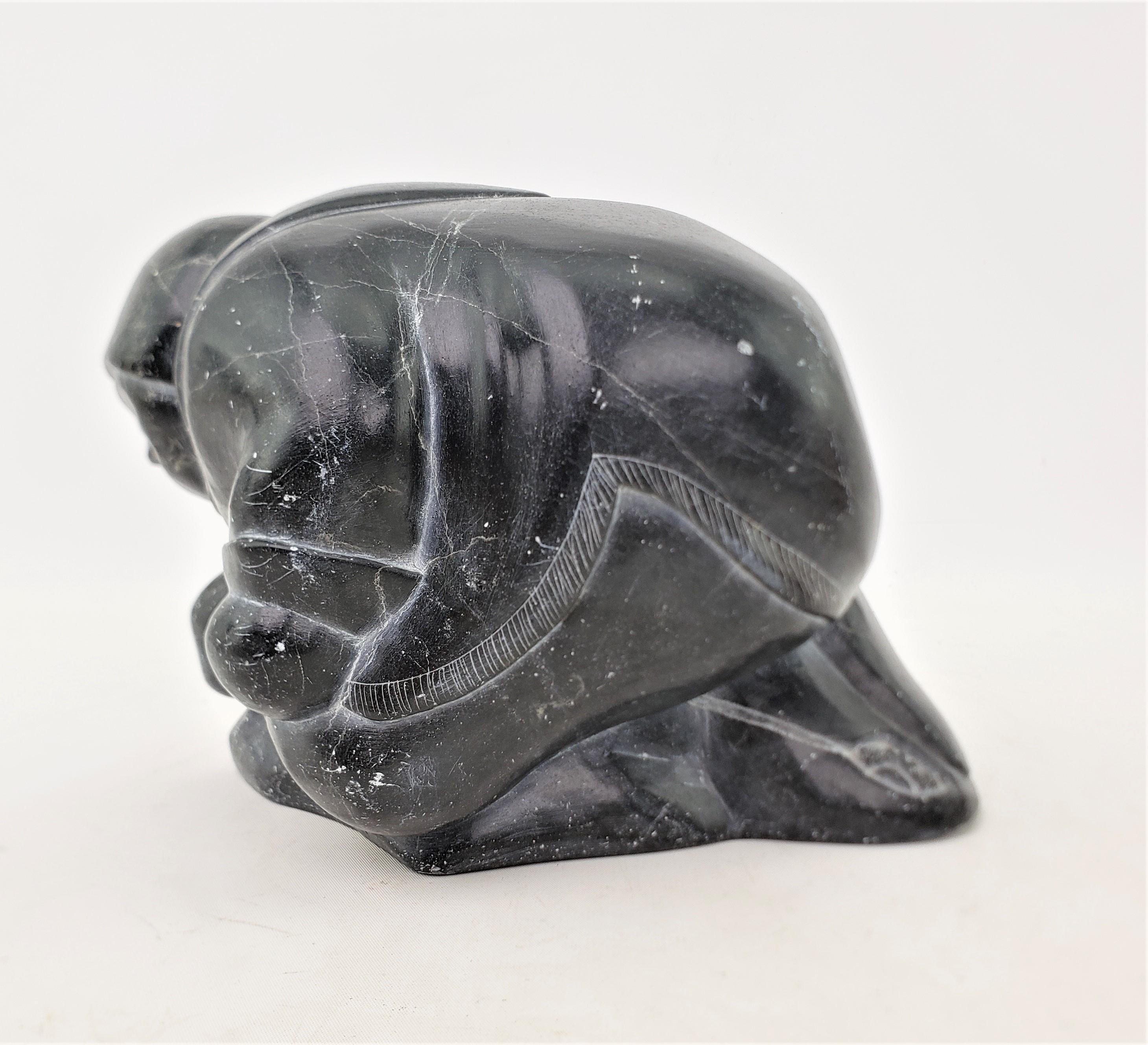 Mid-Century Era Large Inuit Hand-Carved Soapstone Sculpture In Good Condition In Hamilton, Ontario
