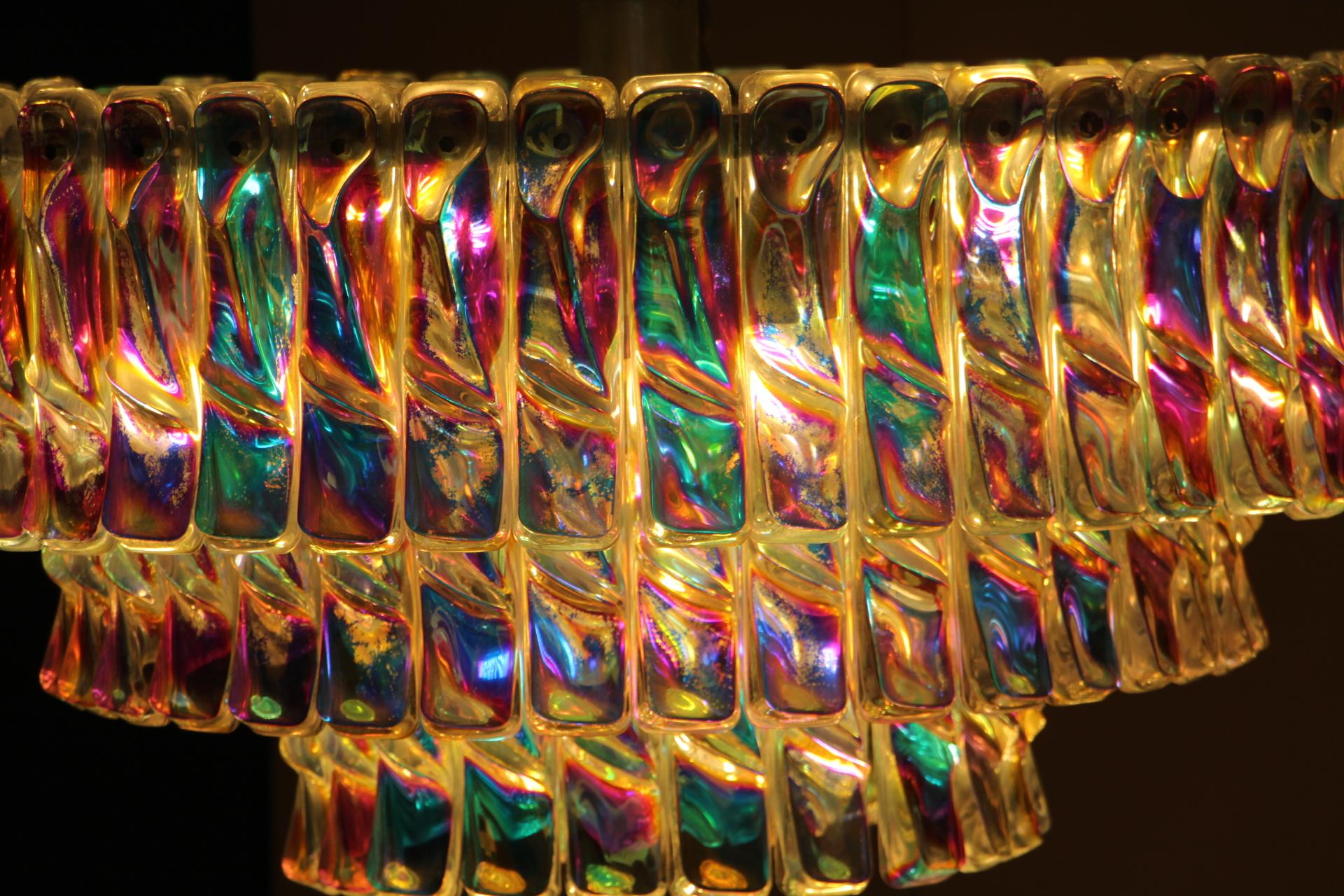 Mid Century Iridescent Chandelier, Multi Color Venini Style Chandelier For Sale 4