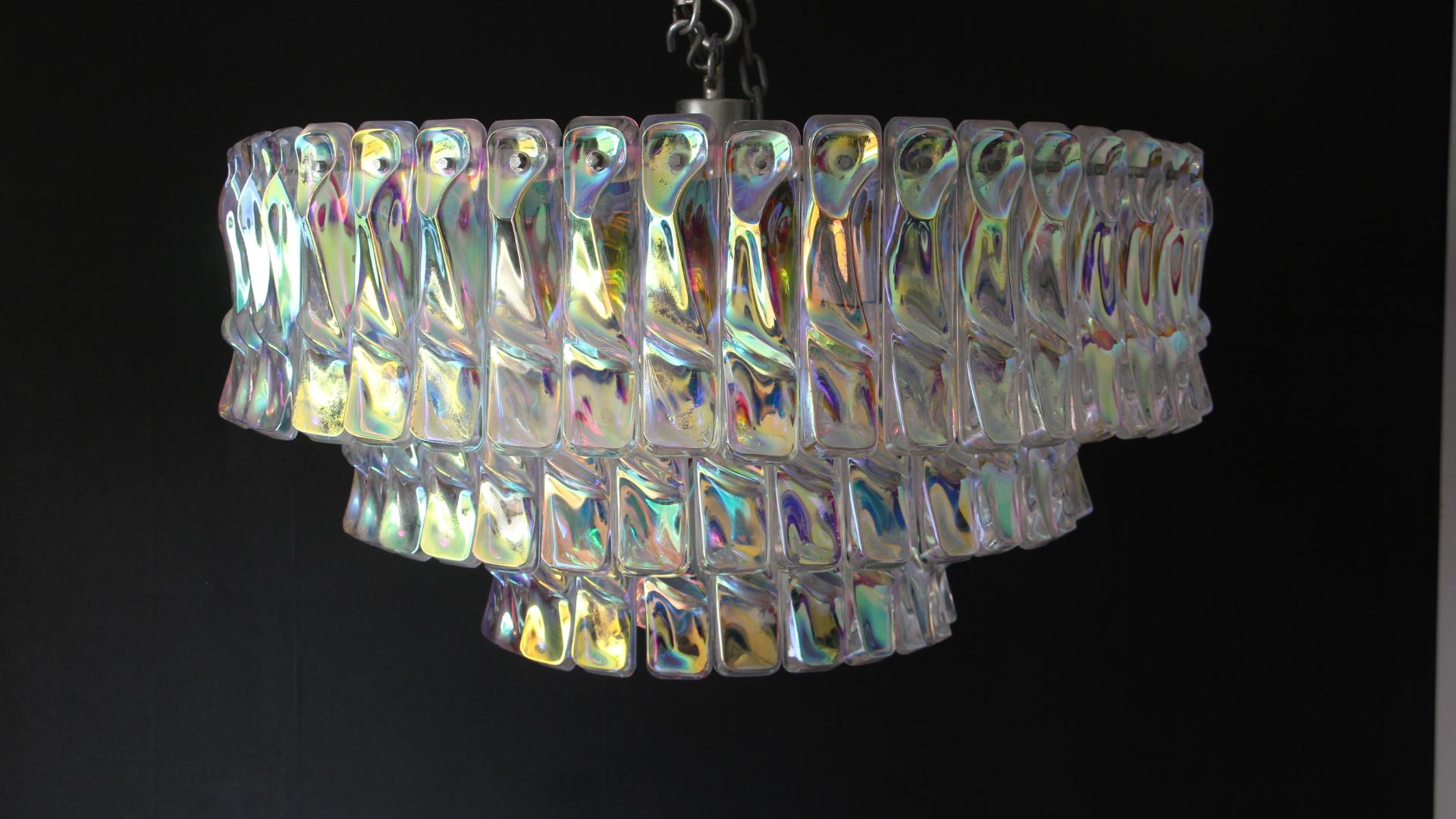 Mid Century Iridescent Chandelier, Multi Color Venini Style Chandelier For Sale 7