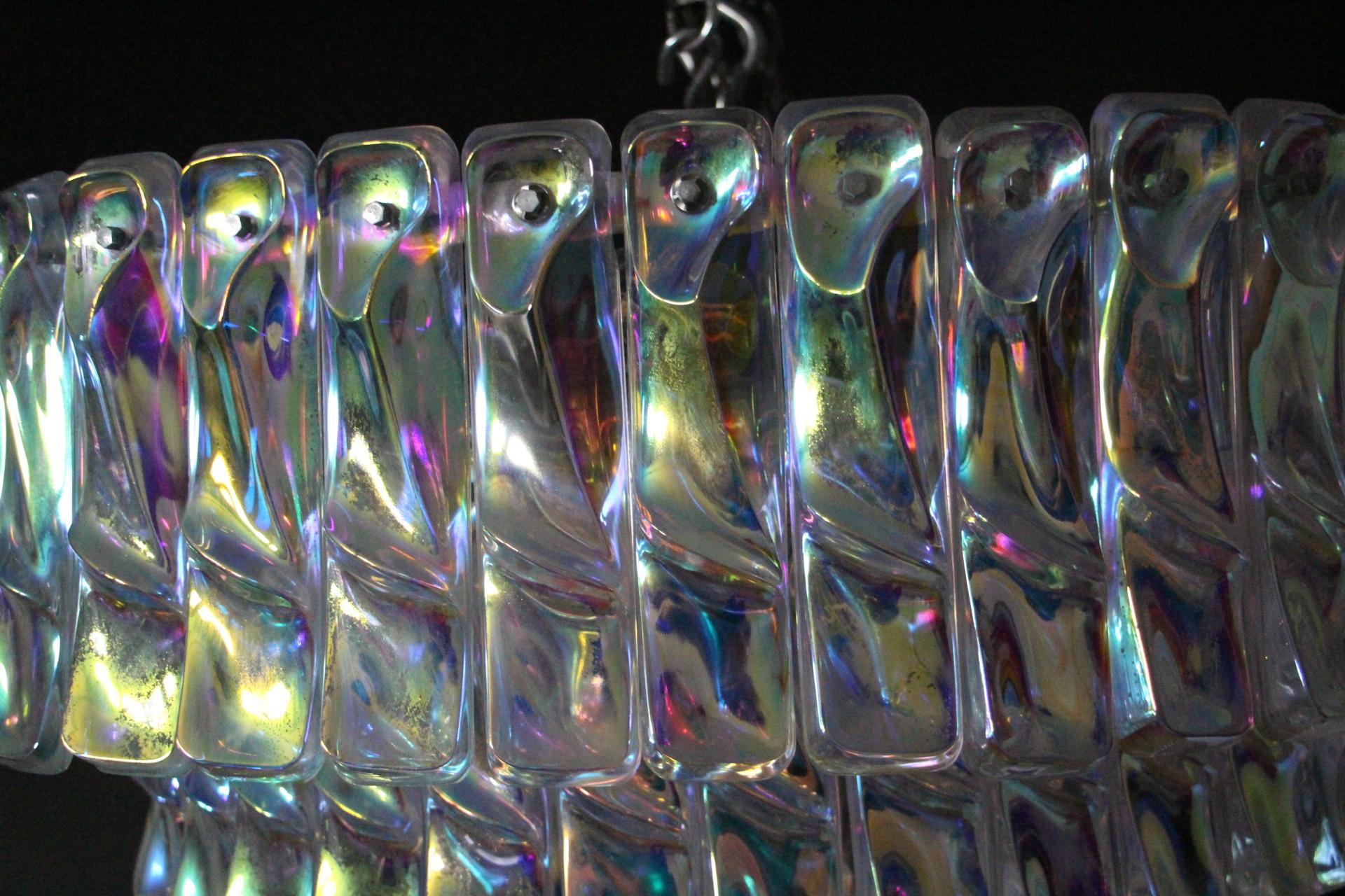 Glass Mid Century Iridescent Chandelier, Multi Color Venini Style Chandelier For Sale