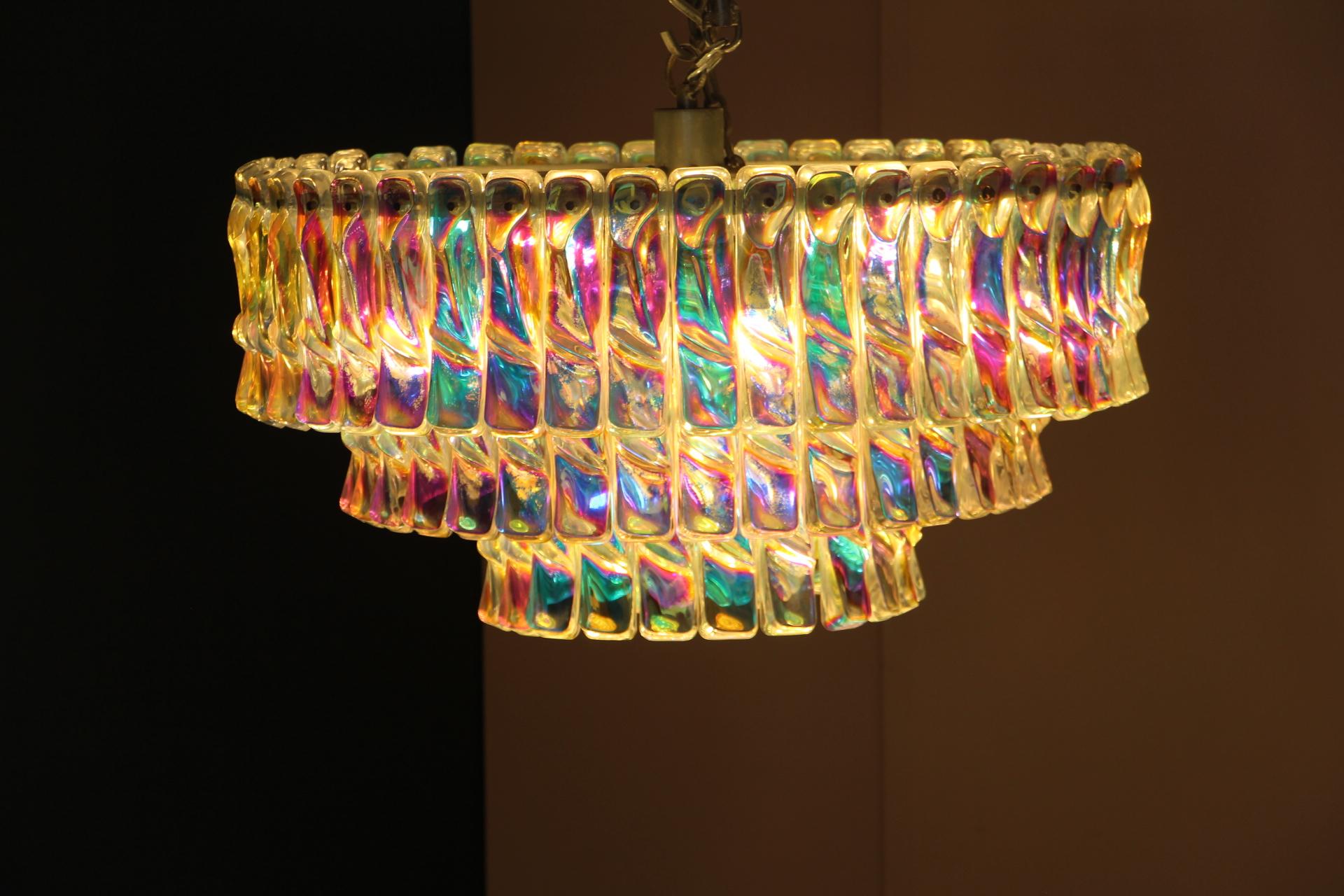 Mid Century Iridescent Chandelier, Multi Color Venini Style Chandelier For Sale 1