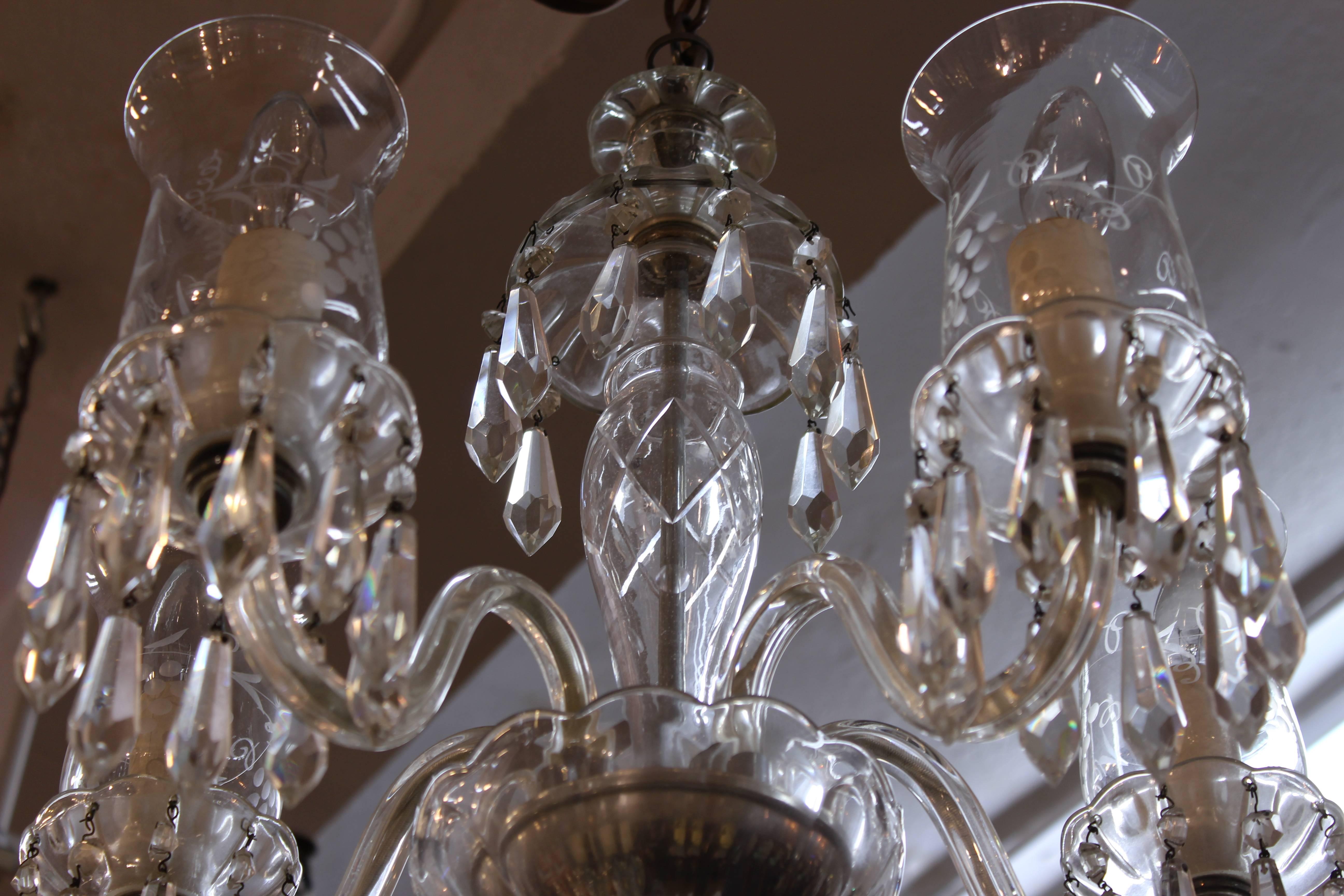 Mid-Century Modern Midcentury Irish Glass and Lucite Chandelier