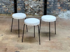 Mid Century Iron and Boucle Set of Stacking Stools, 1960