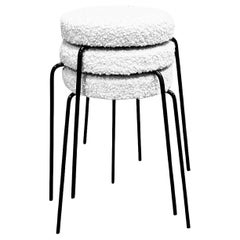 Mid Century Iron and Boucle Set of Stacking Stools, 1960