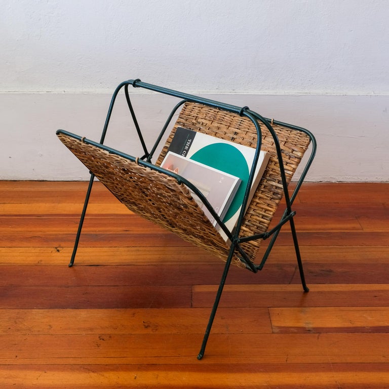 Midcentury Iron and Cane Magazine Rack For Sale at 1stDibs mid