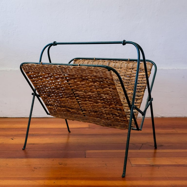 Midcentury Iron and Cane Magazine Rack For Sale at 1stDibs mid