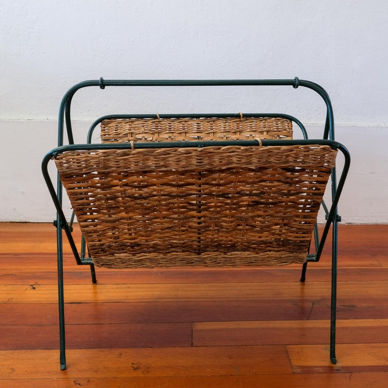 Midcentury Iron and Cane Magazine Rack For Sale at 1stDibs mid