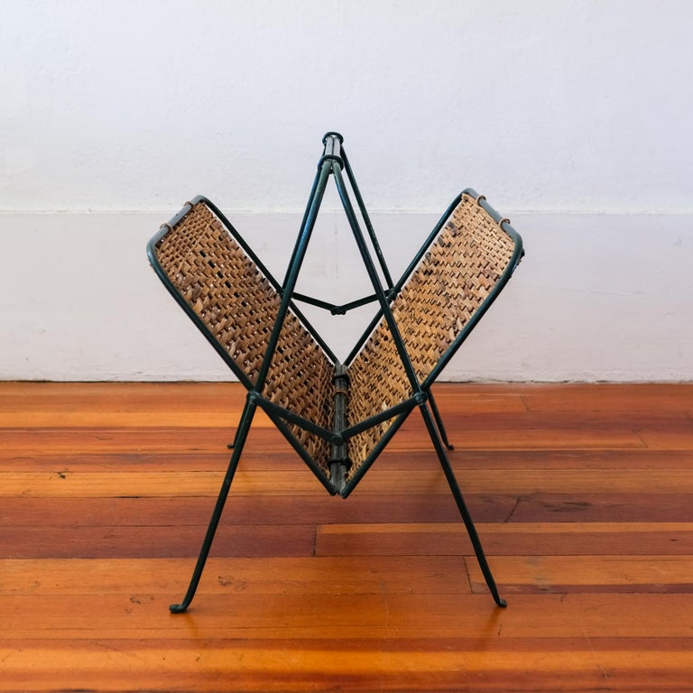 Midcentury Iron and Cane Magazine Rack For Sale at 1stDibs mid
