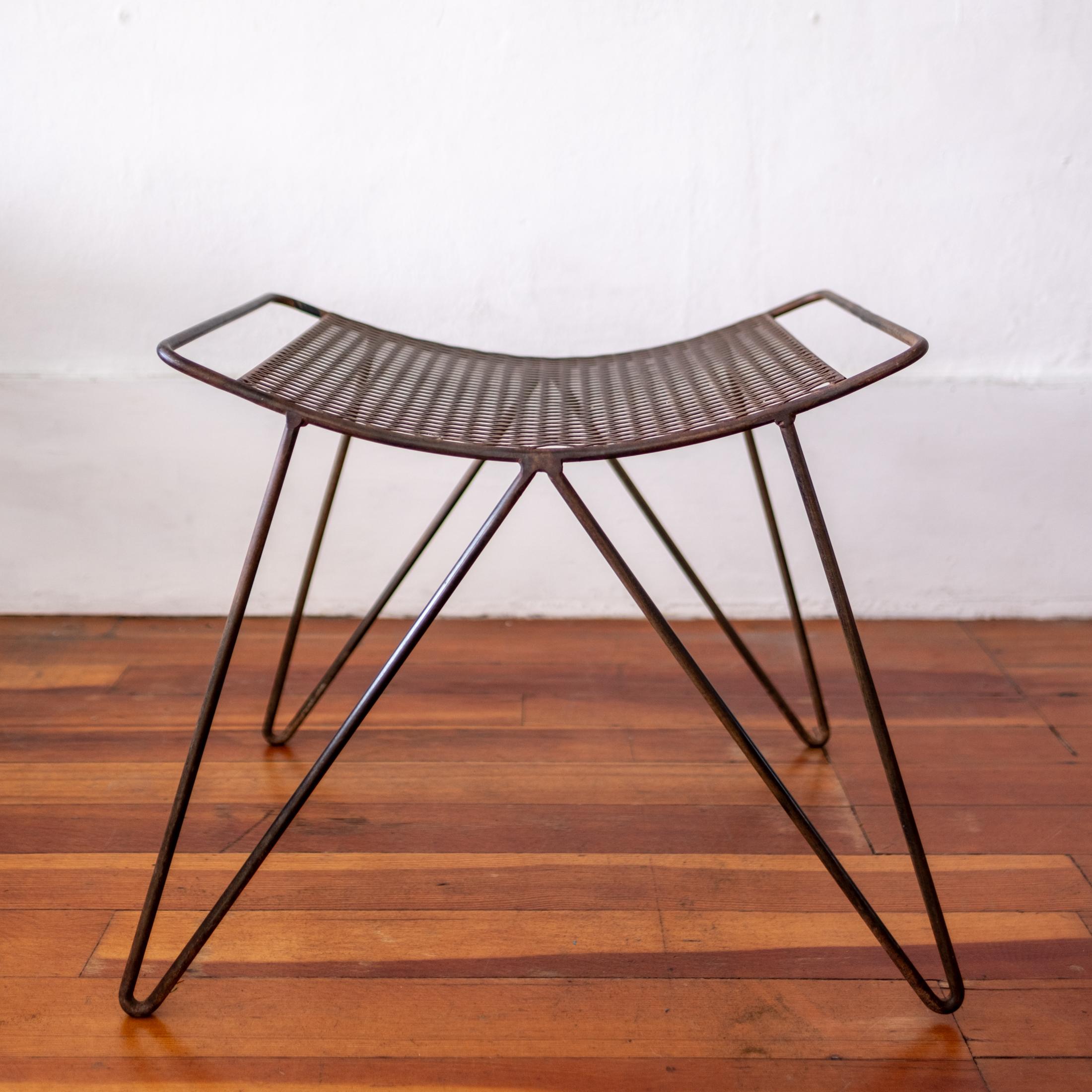 Mid-Century Modern Mid Century Iron and Expanded Metal Stool For Sale