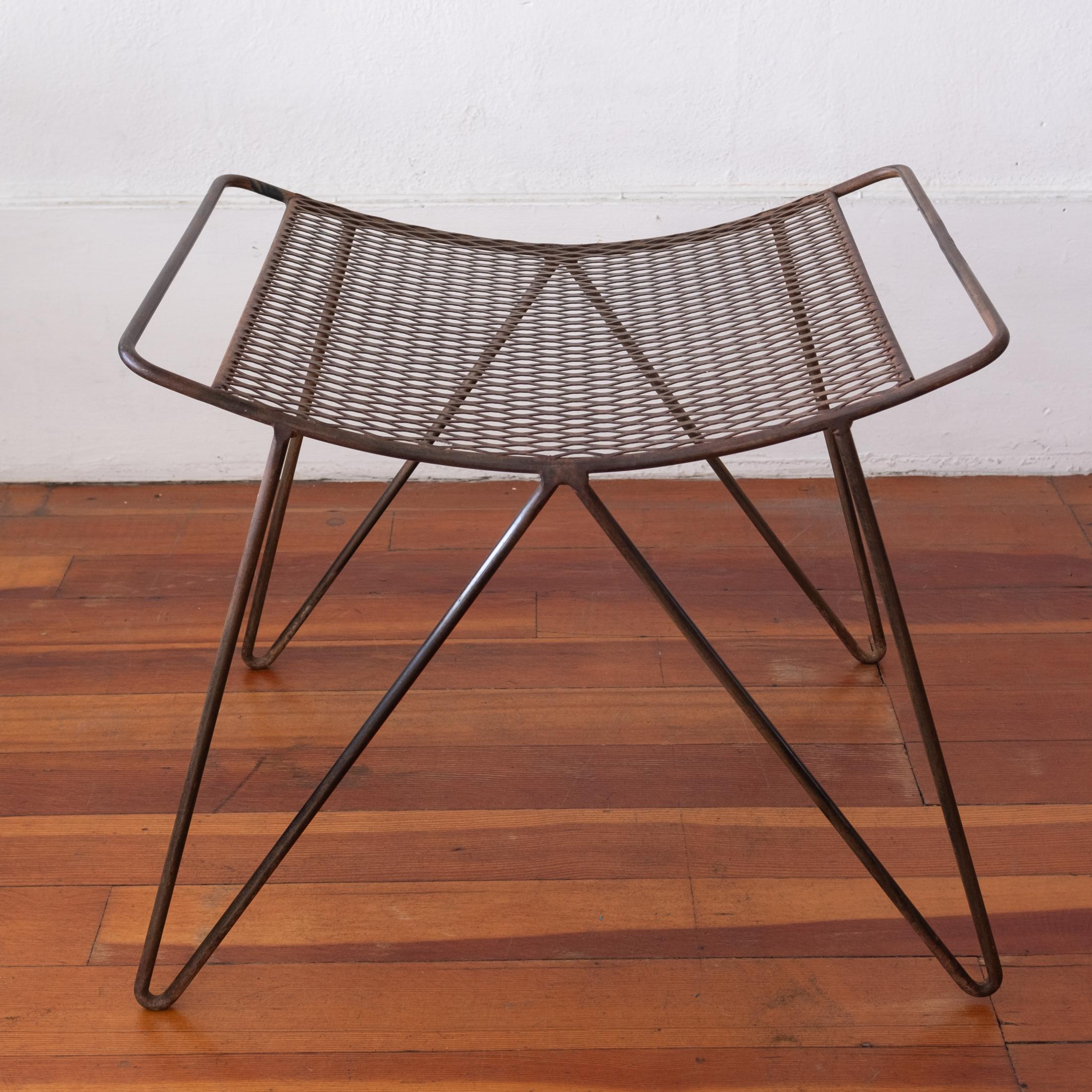 American Mid Century Iron and Expanded Metal Stool For Sale
