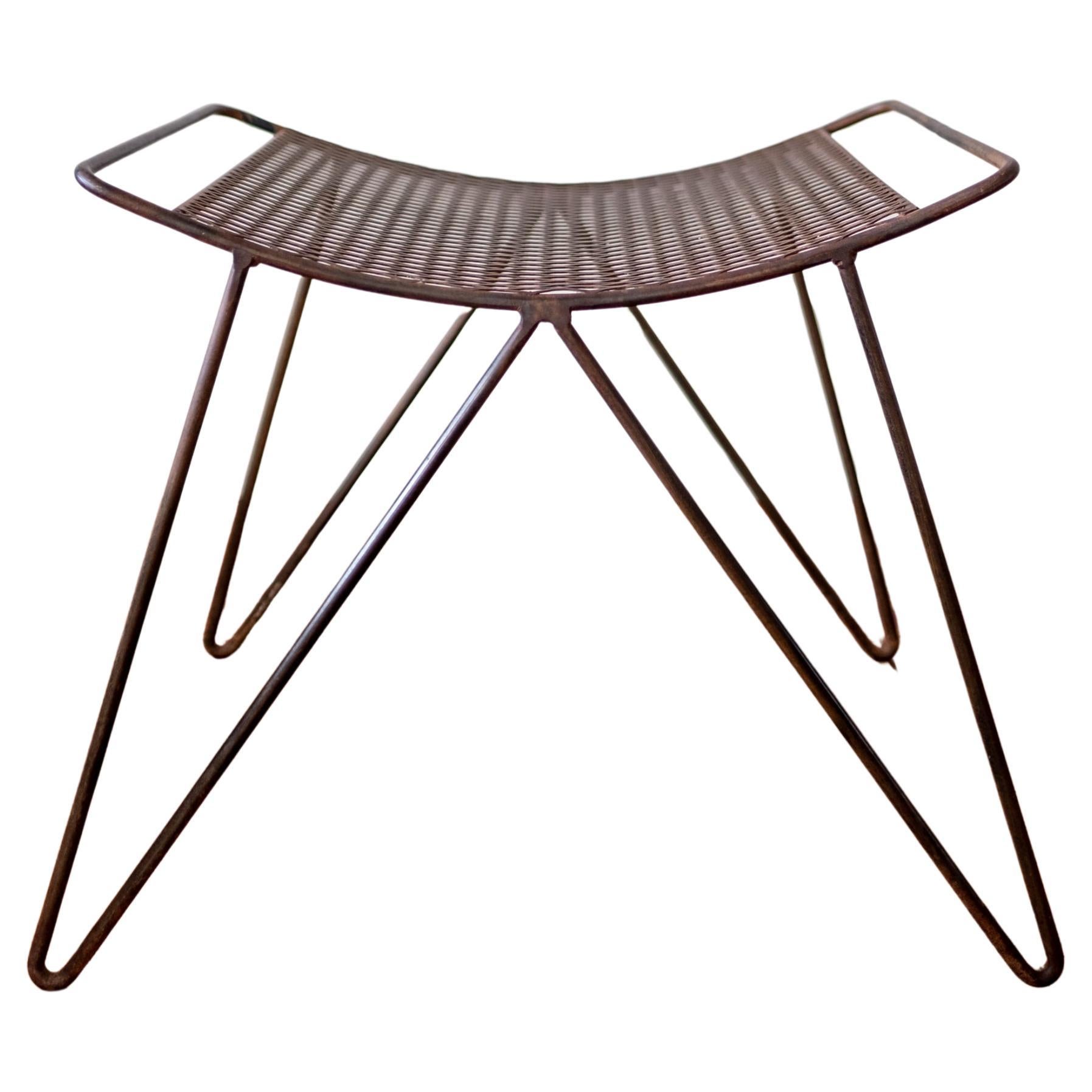 Mid Century Iron and Expanded Metal Stool For Sale