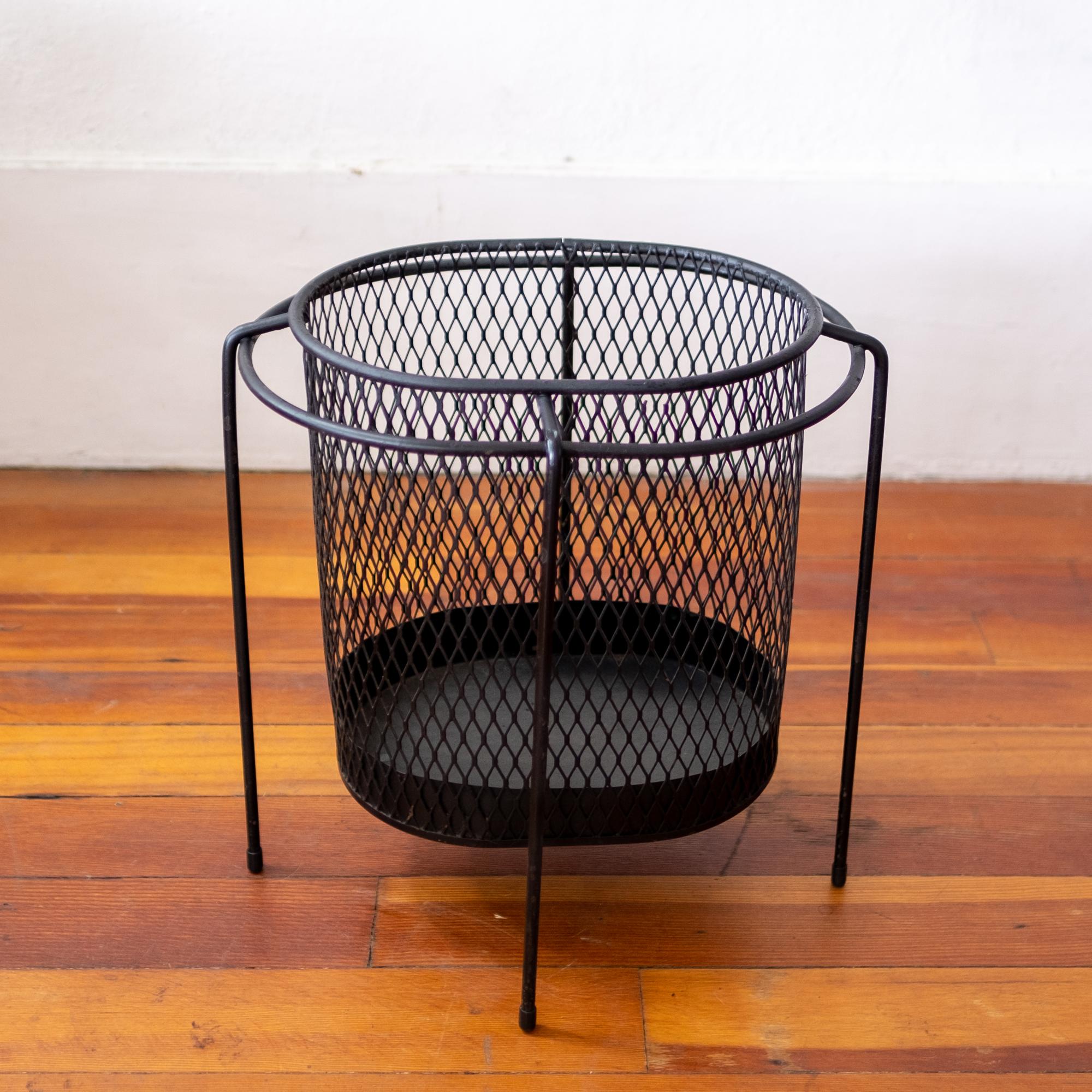 Mid-20th Century Midcentury Iron and Expanded Metal Waste Basket