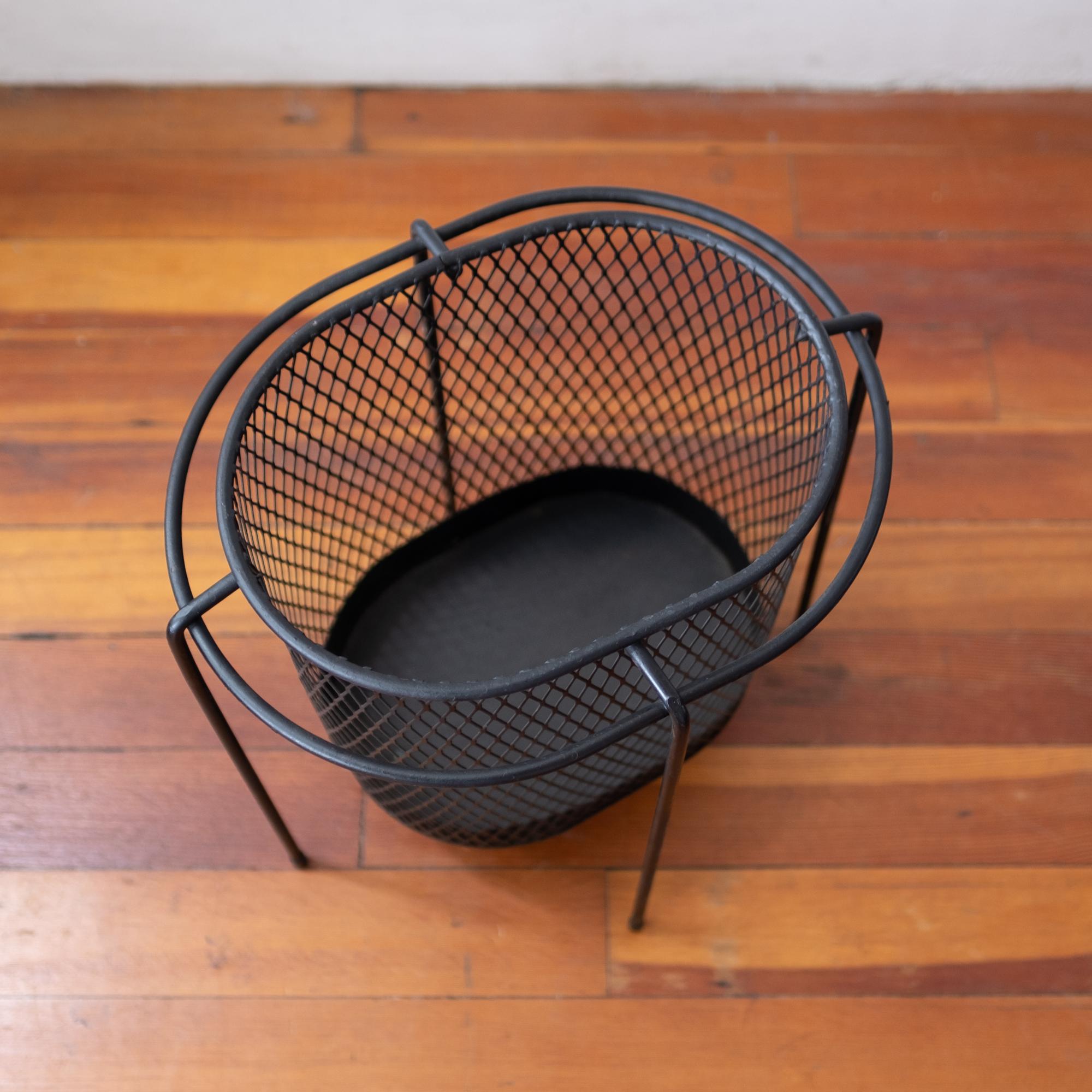 Midcentury Iron and Expanded Metal Waste Basket 1
