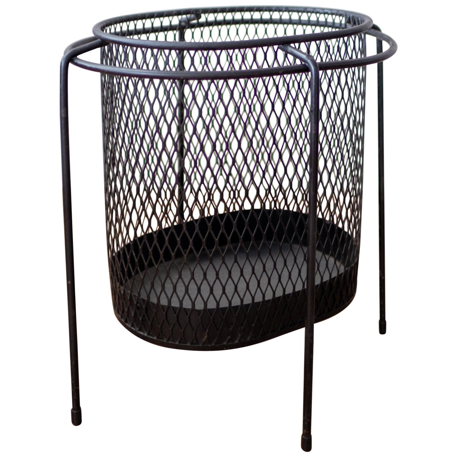 Midcentury Iron and Expanded Metal Waste Basket