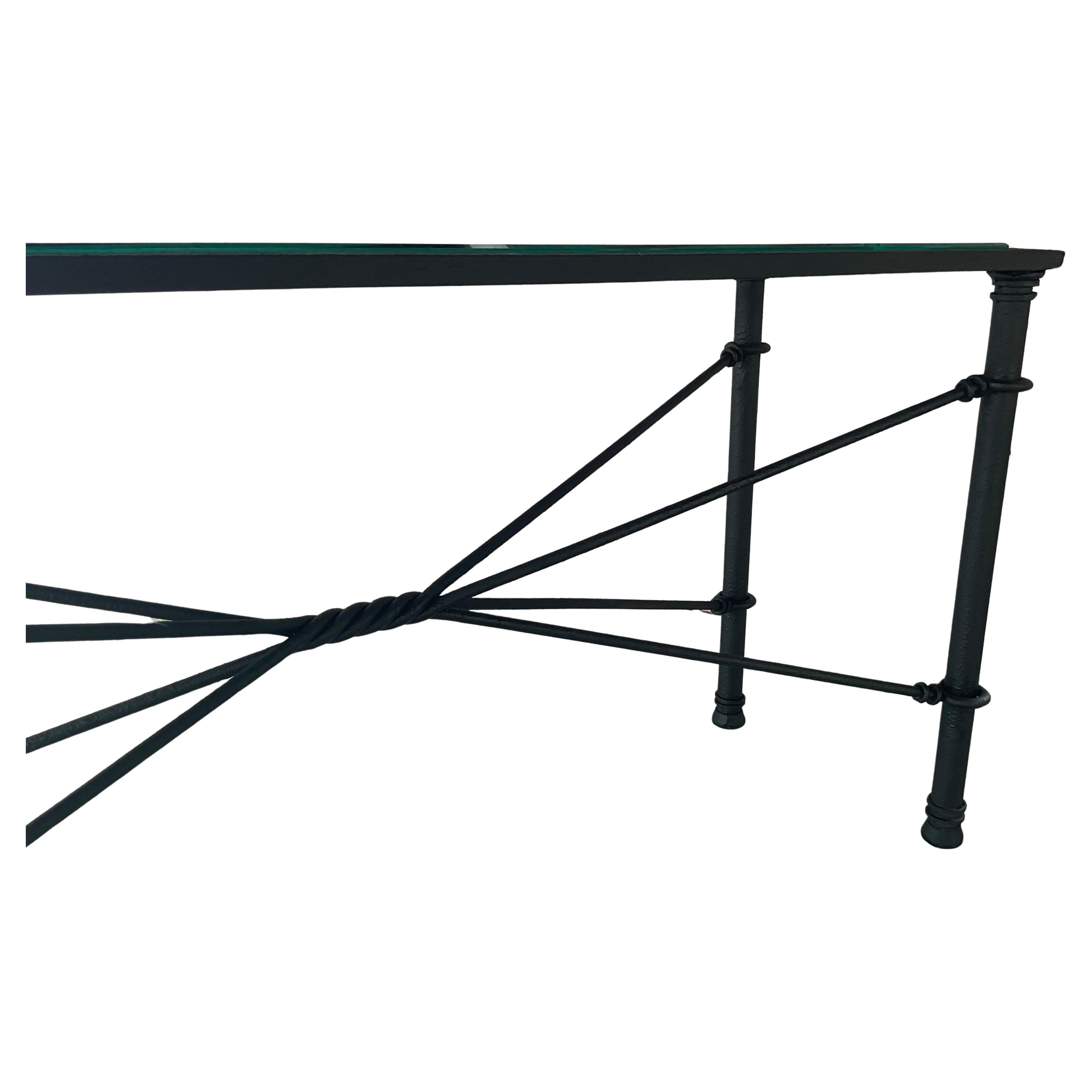 Mid Century Iron and Glass Console Table For Sale 4
